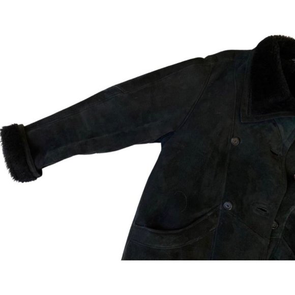COAT, Suede Outer Layer, Wool Shearling Lining, Super Warm. Black. - Picture 7 of 11